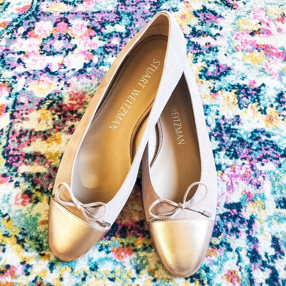 Stuart Weitzman Rose Gold Blush Suede Leather Ballet Flats